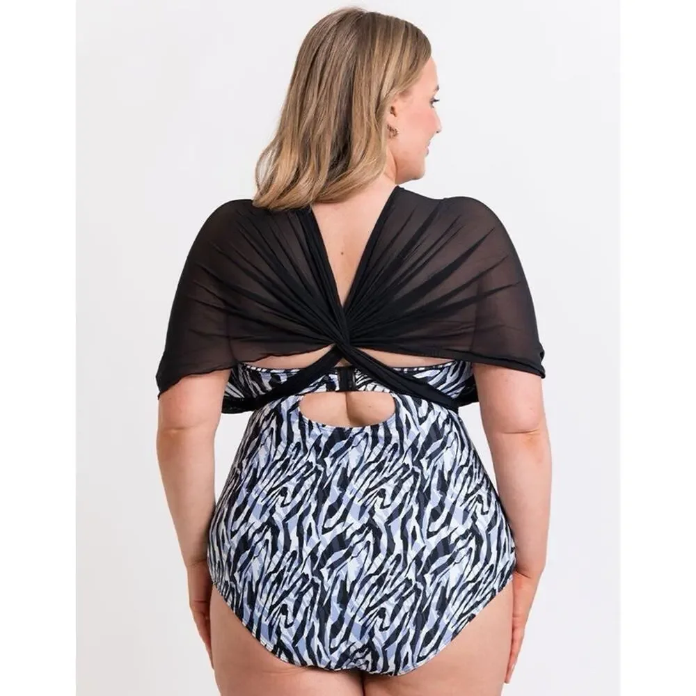 Curvy Kate Wrapsody Swimsuit Multiway Bandeau Strapless Zebra Print 32DDD NWT